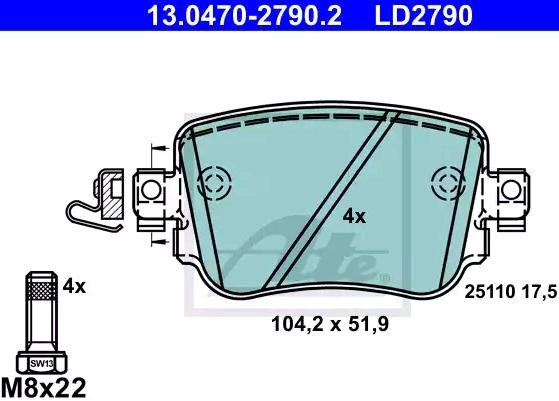 Задні гальмівні колодки ATE 13047027902 ціна, від 49.98 USD