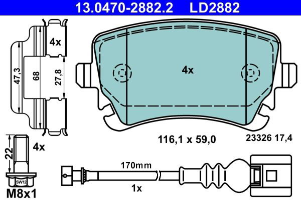Задні гальмівні колодки ATE 13047028822 ціна, від 34.82 USD
