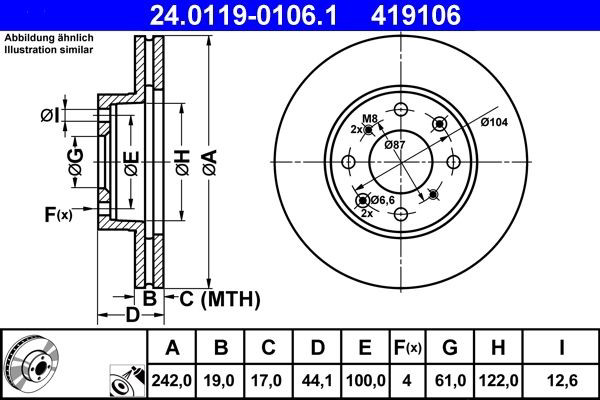 Диск переднього гальма ATE 24011901061 ціна, від 21.17 USD