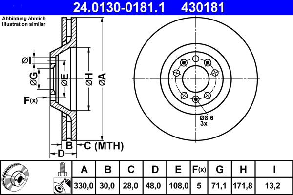 Диск переднього гальма ATE 24013001811 ціна, від 68.79 USD