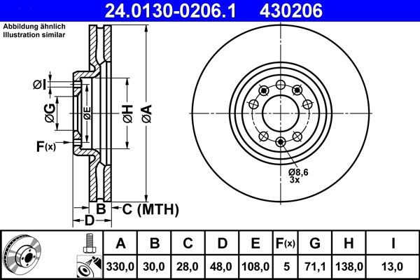 Диск переднього гальма ATE 24013002061 ціна, від 60.57 USD