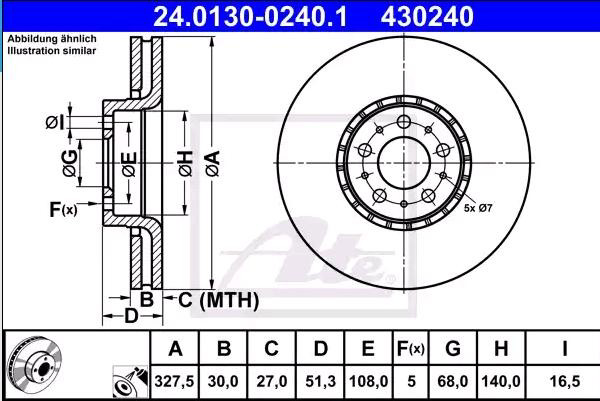 Диск переднього гальма ATE 24013002401 ціна, від 85.46 USD