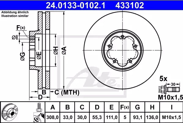 Диск переднього гальма ATE 24013301021 ціна, від 73.74 USD