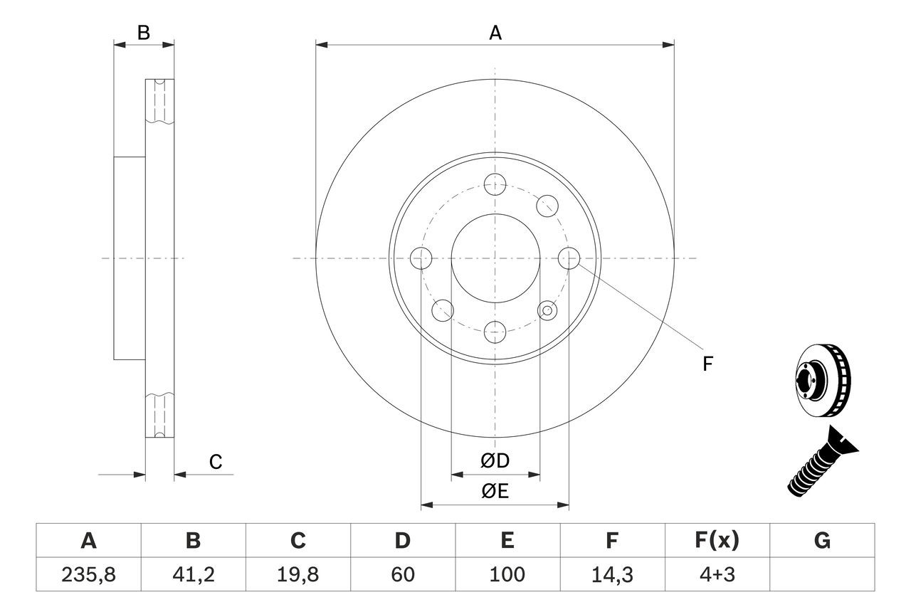 0986479190 Bosch Гальмо дискове переднє