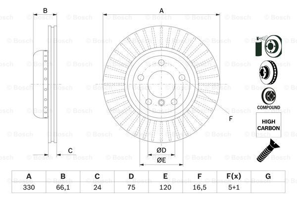 Диск переднього гальма Bosch 0986479E07 ціна, від 144.08 USD