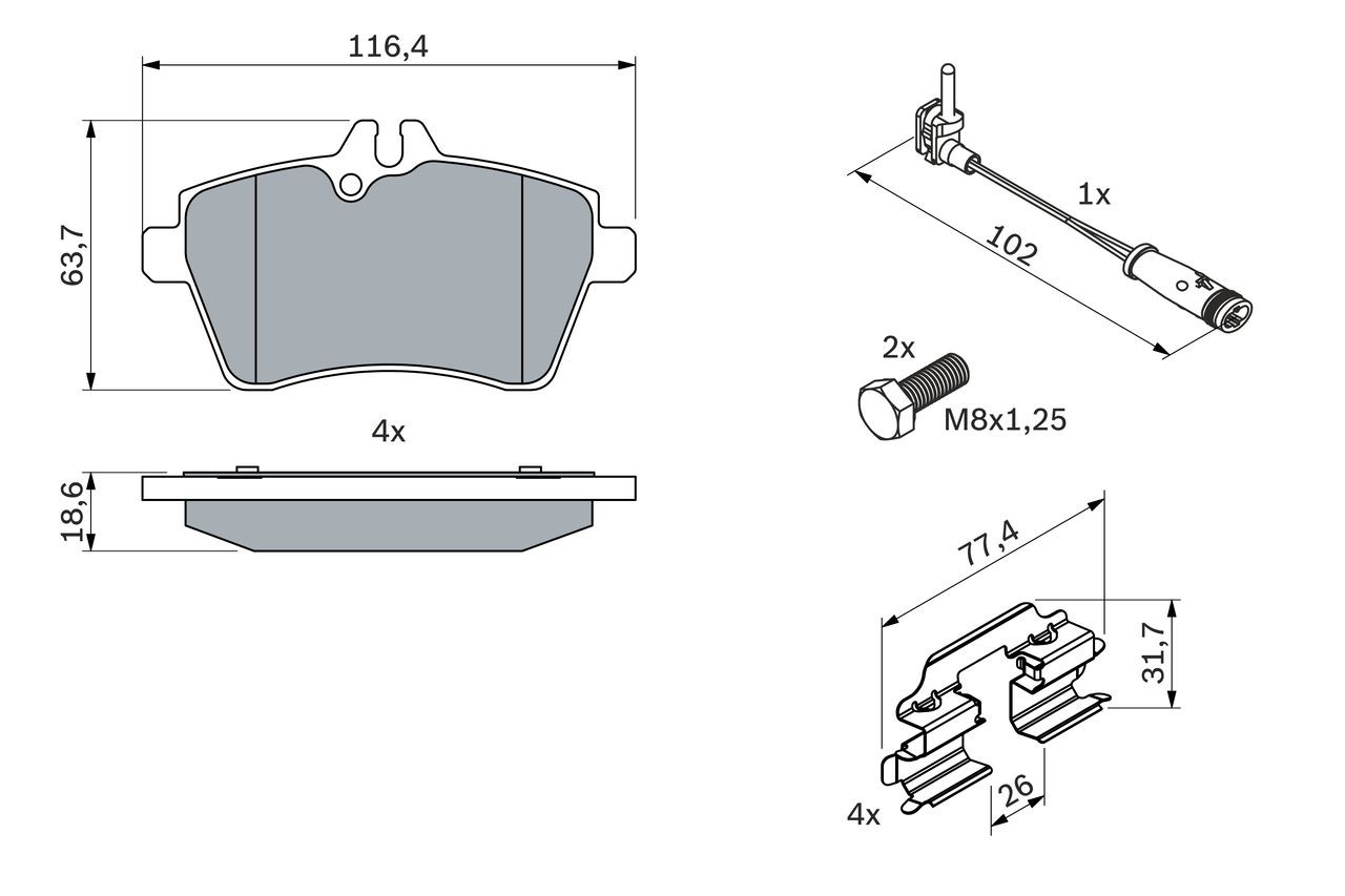 Передні тормозні колодки 0986494290 Bosch