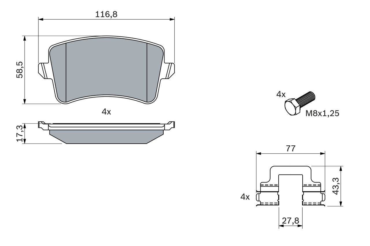 0986494733 Bosch Колодки гальмівні задні, дискові