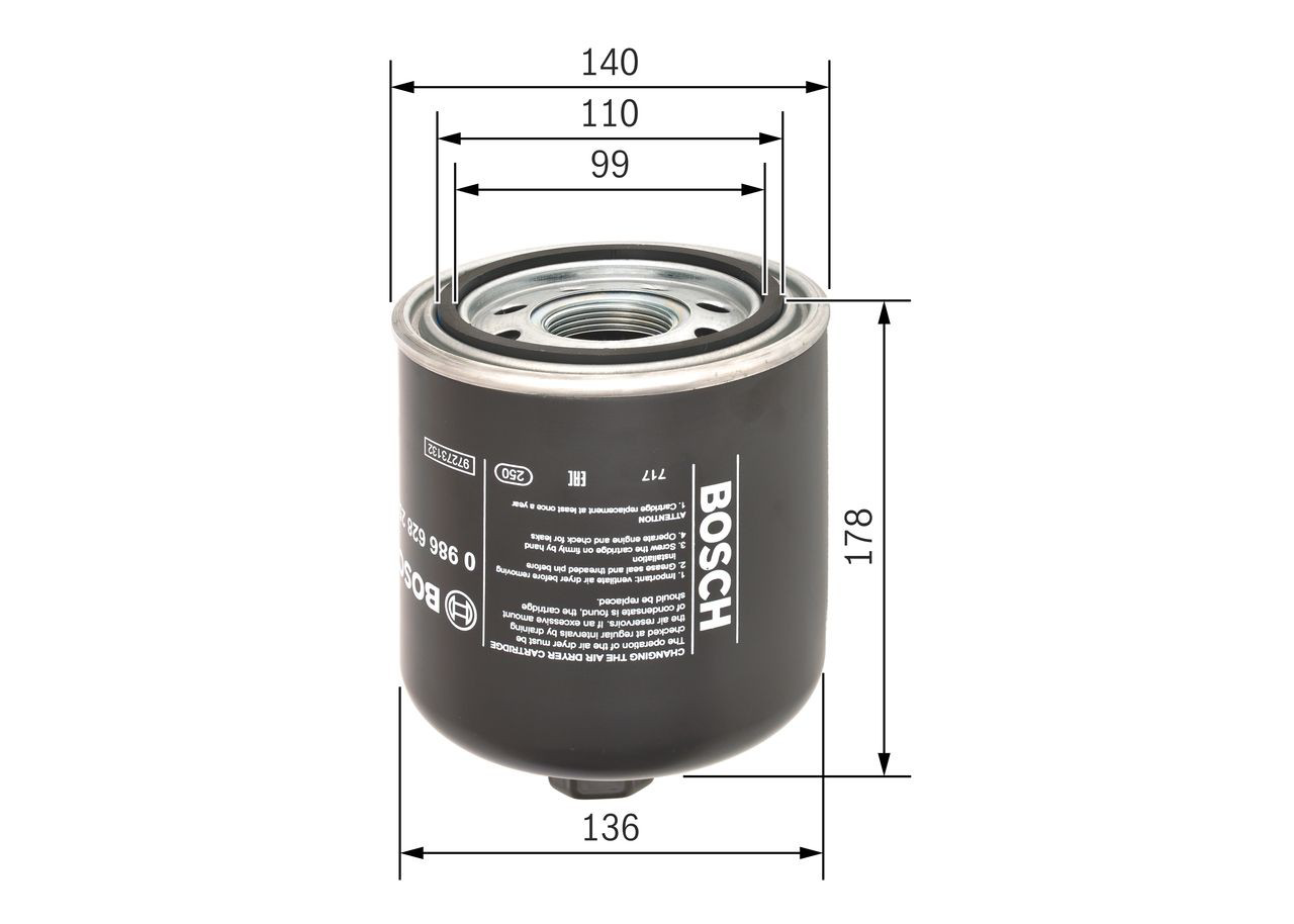 Фільтр осушувача повітря (вологомастиловідділювача) (TRUCK) 0986628252 Bosch