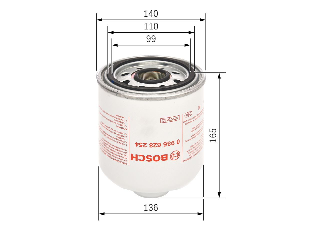 Фільтр осушувача повітря (вологомастиловідділювача) (TRUCK) 0986628254 Bosch