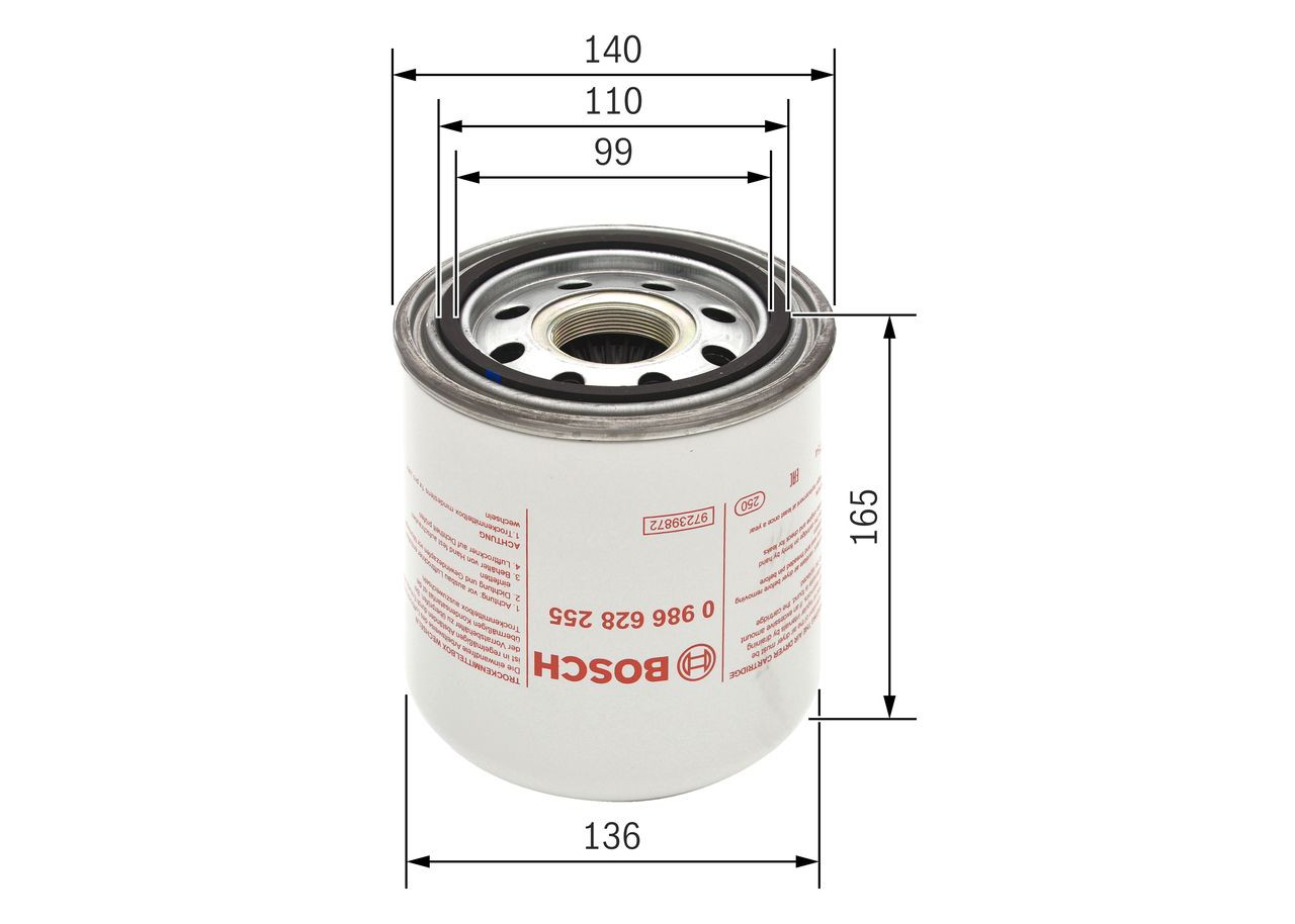 Фільтр осушувача повітря (вологомастиловідділювача) (TRUCK) 0986628255 Bosch