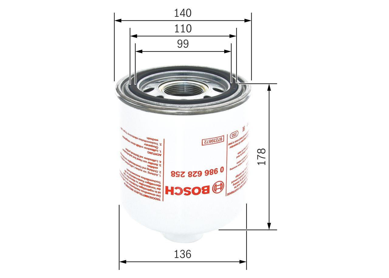 0986628258 Bosch Фільтр осушувача повітря (вологомастиловідділювача) (TRUCK)