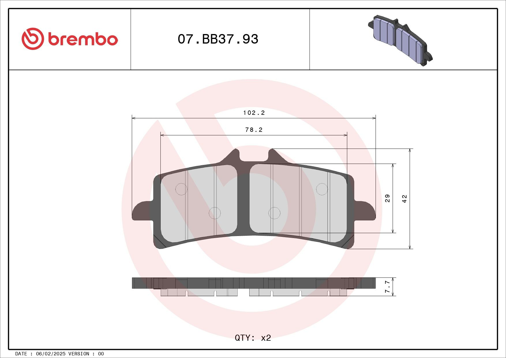 07BB3793 Brembo Передні гальмівні колодки