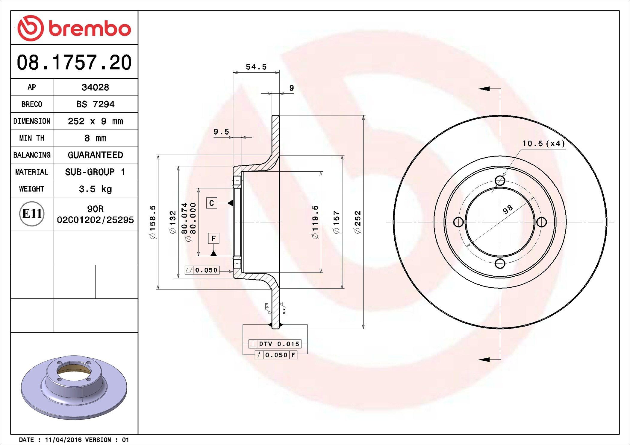 Диск переднього гальма Brembo 08175720 ціна, від 26.53 USD