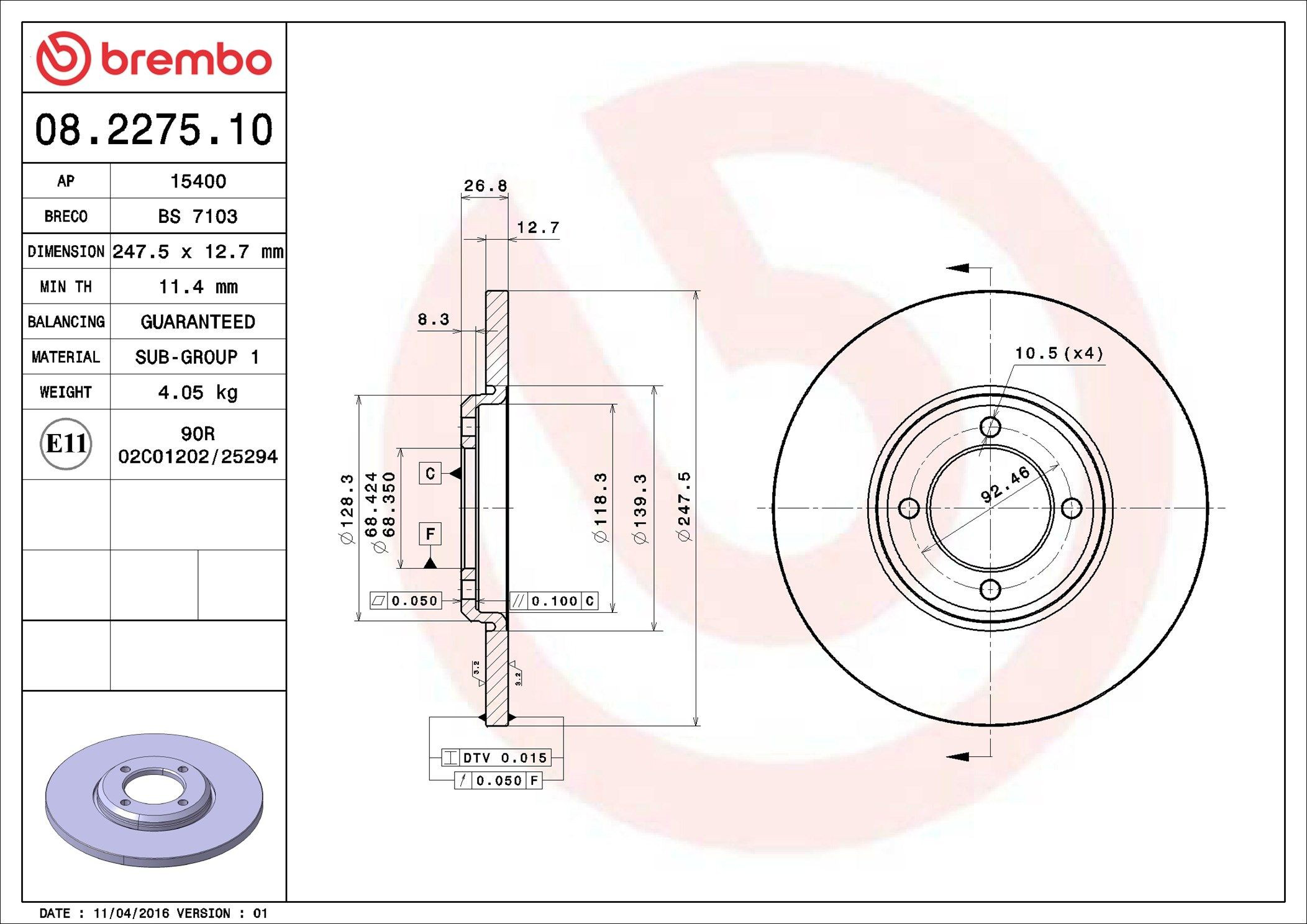 Диск переднього гальма Brembo 08227510 ціна, від 31.52 USD