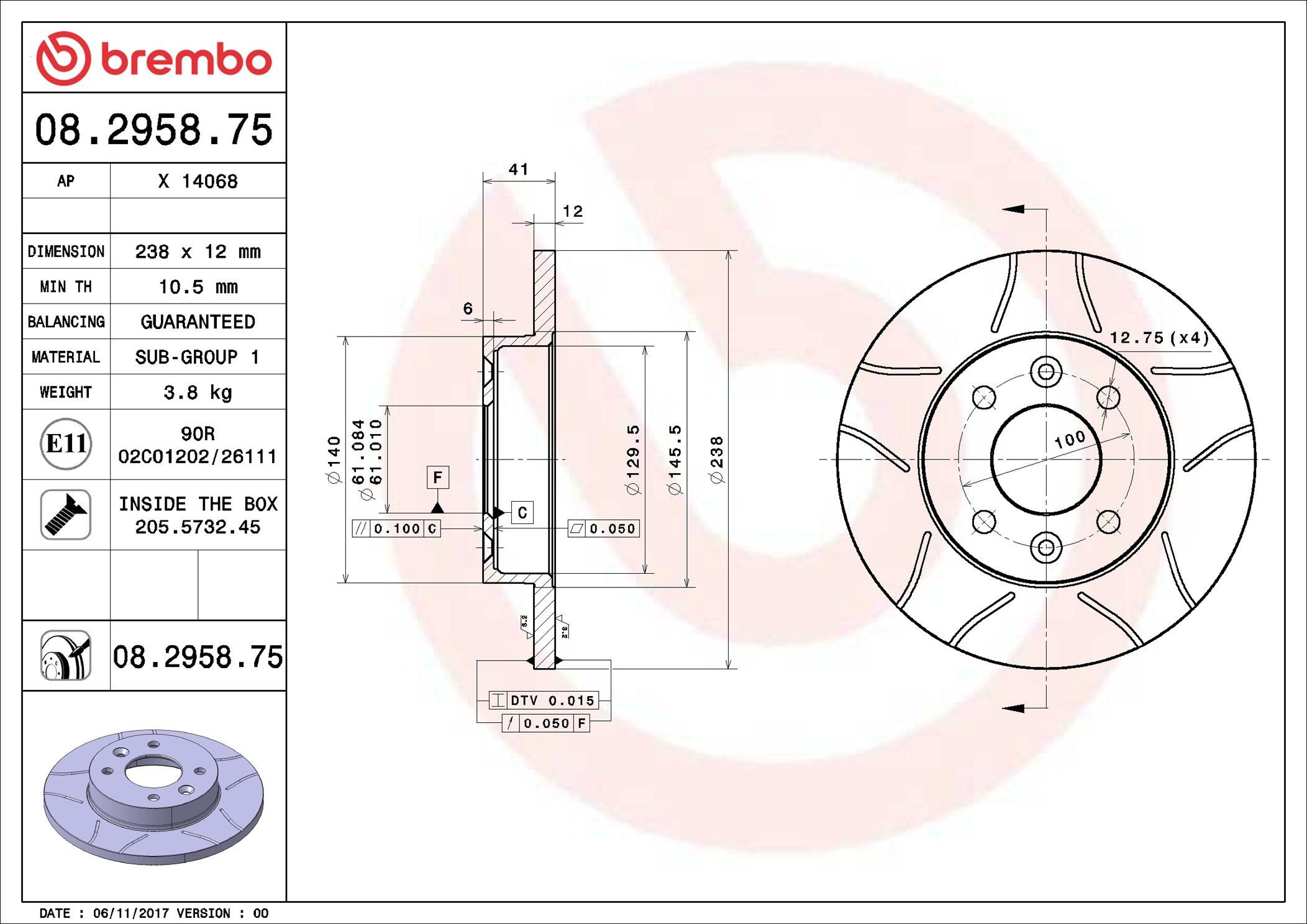 Диск переднього гальма Brembo 08295875 ціна, від 20.40 USD