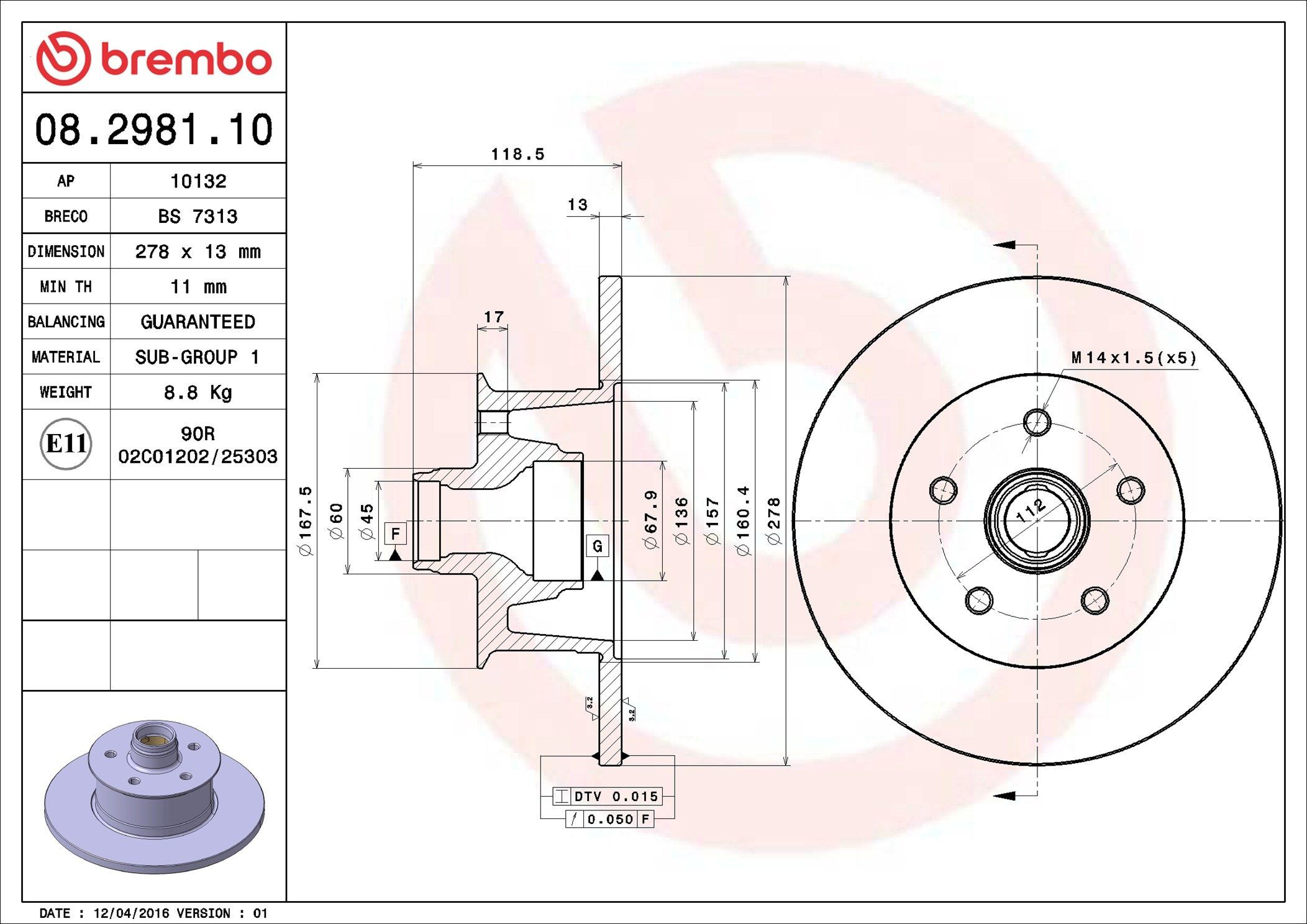 Диск переднього гальма Brembo 08298110 ціна, від 48.03 USD