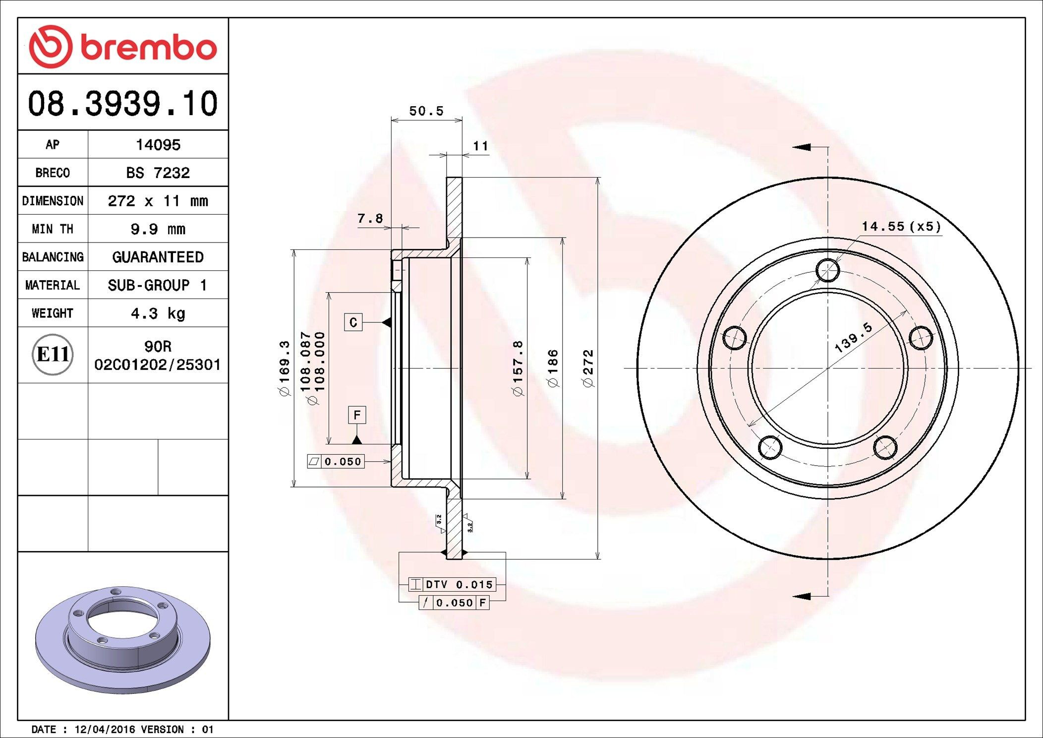 Диск переднього гальма Brembo 08393910 ціна, від 31.67 USD