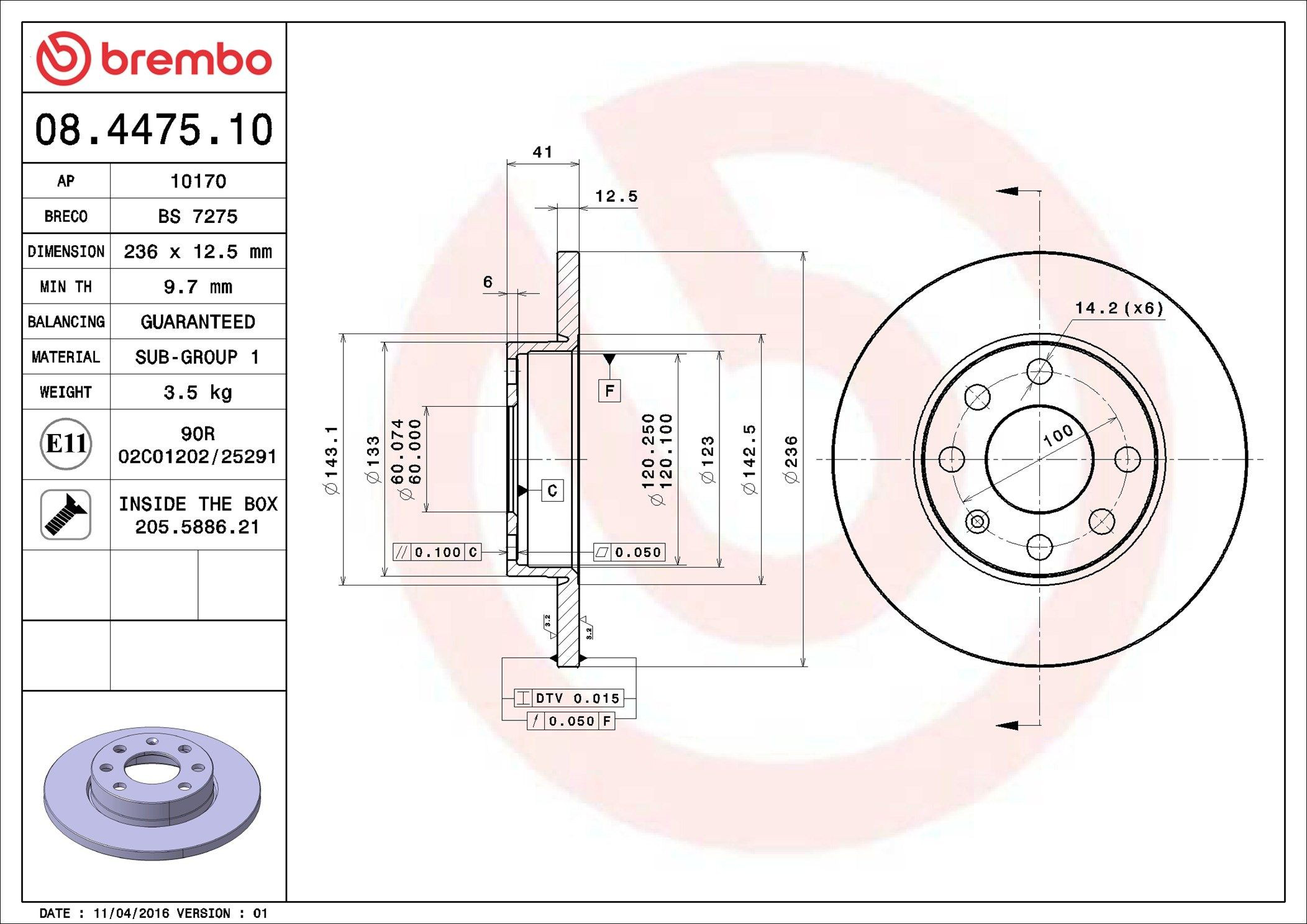 Диск переднього гальма Brembo 08447510 ціна, від 22.20 USD
