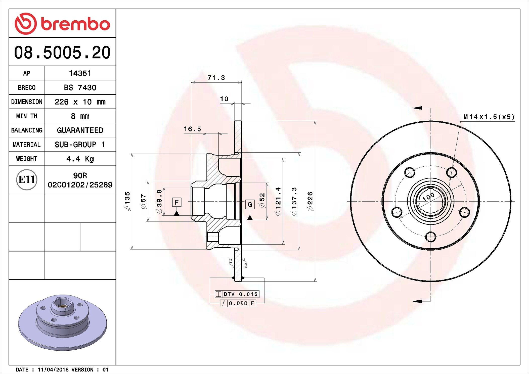 08500520 Brembo Дискові гальма