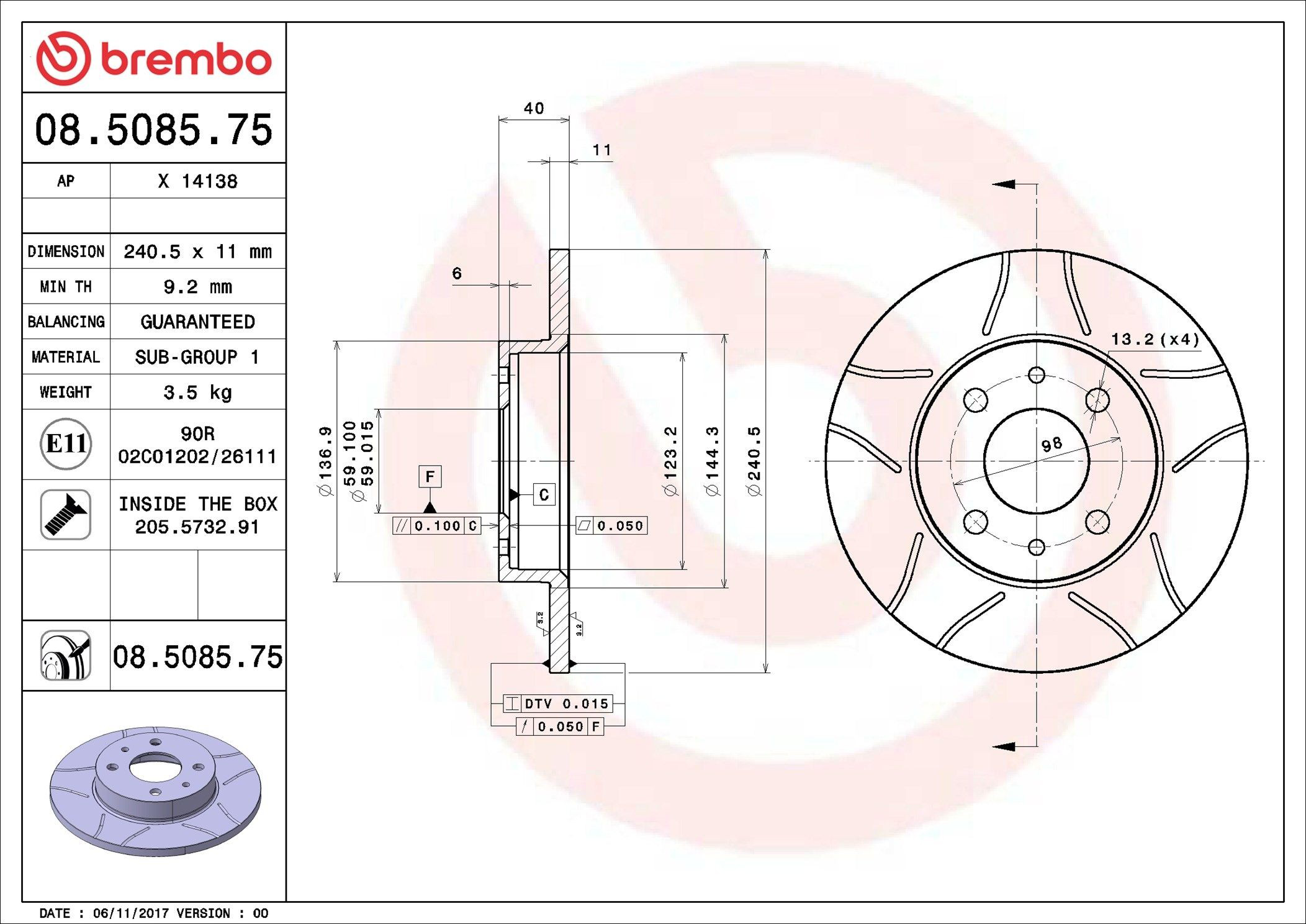 Диск гальмівний задній Brembo 08508575