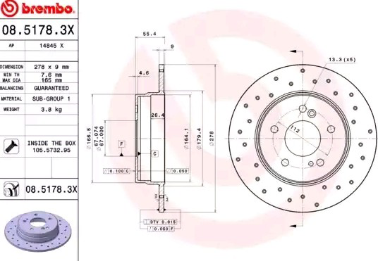 Задні дискові гальма Brembo 0851783X ціна, від 27.73 USD