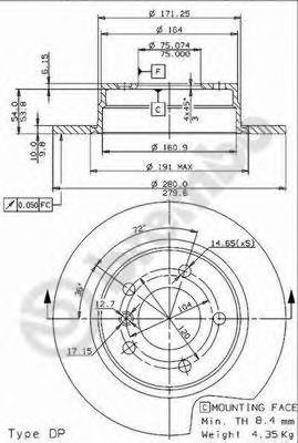 Купити 08536621 Brembo Диск заднього гальма