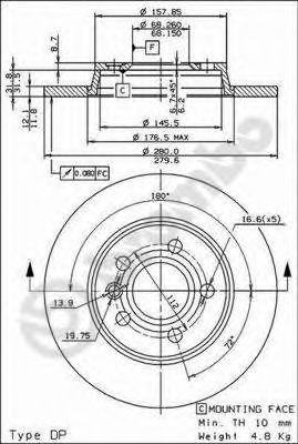 Купити 08728811 Brembo Диск заднього гальма