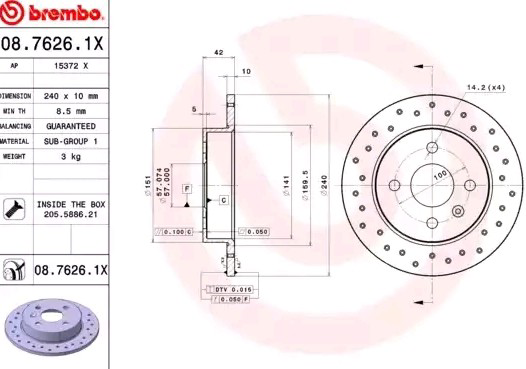 Гальмівні диски 0876261X Brembo