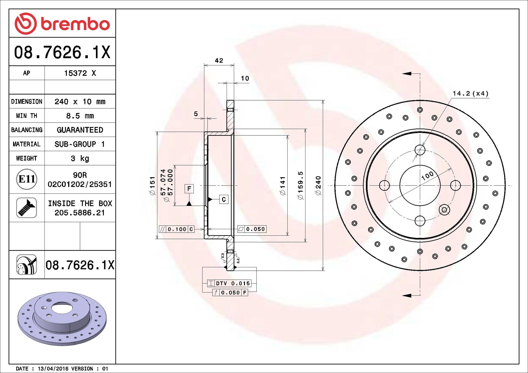 Задні дискові гальма Brembo 0876261X ціна, від 27.98 USD