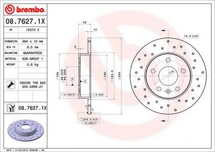 Задні дискові гальма Brembo 0876271X ціна, від 26.64 USD