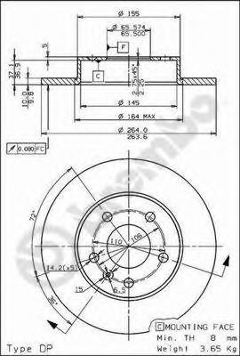 Диск гальмівний задній Brembo 08762775