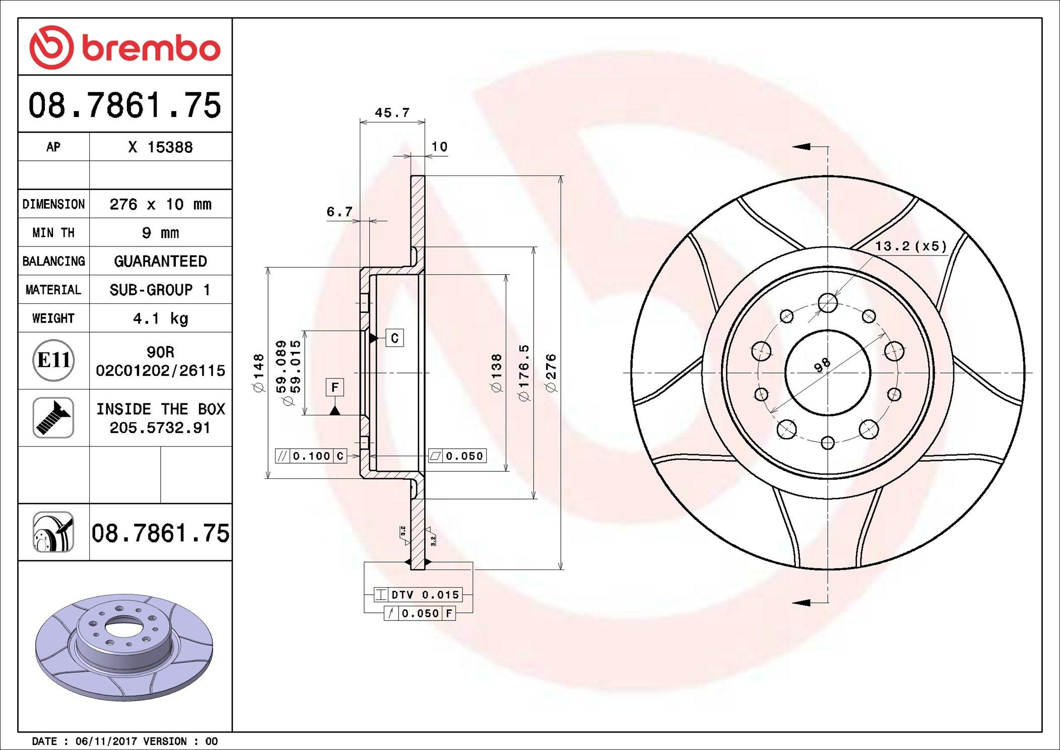 Купити 08786175 Brembo Диск заднього гальма