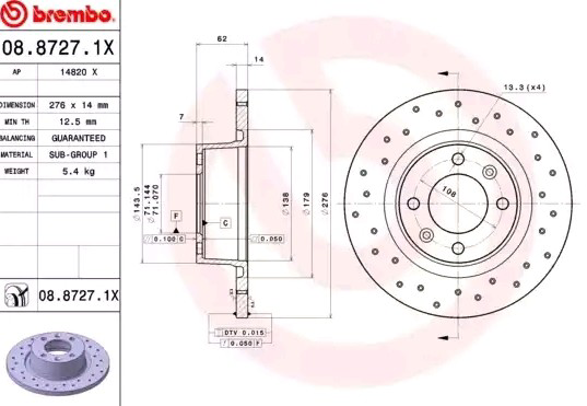 Гальмівні диски 0887271X Brembo