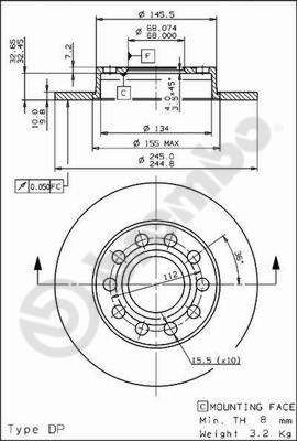 Диск гальмівний задній Brembo 08913611