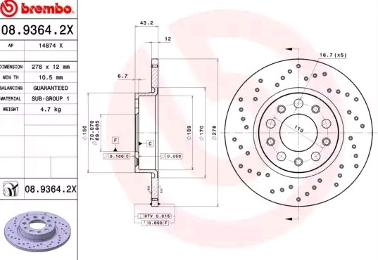 Задні дискові гальма Brembo 0893642X ціна, від 37.05 USD