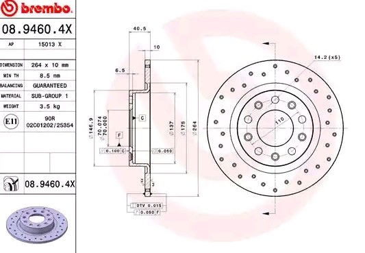 Диск гальмівний задній Brembo 0894604X