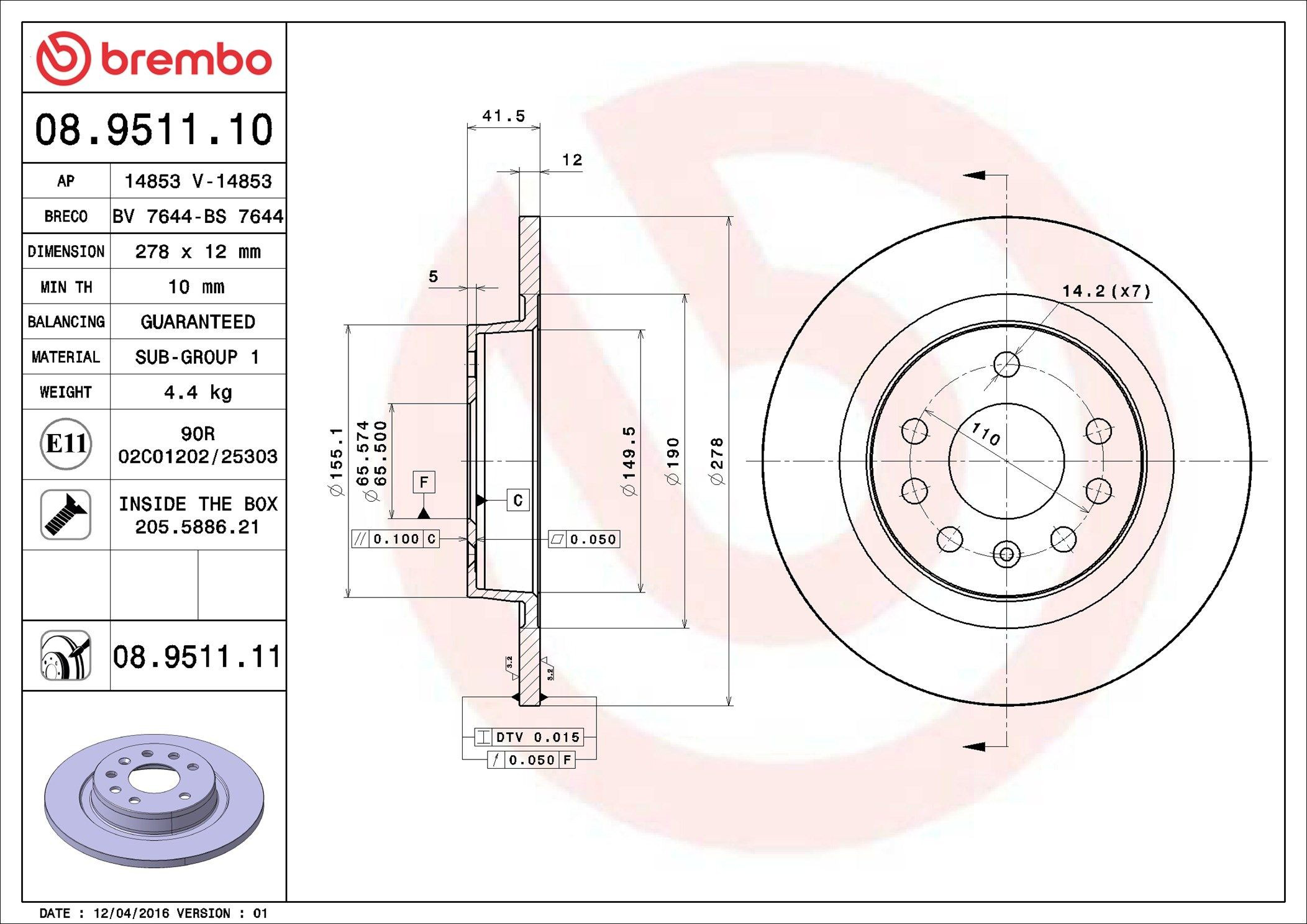 Гальмівні диски 08951110 Brembo