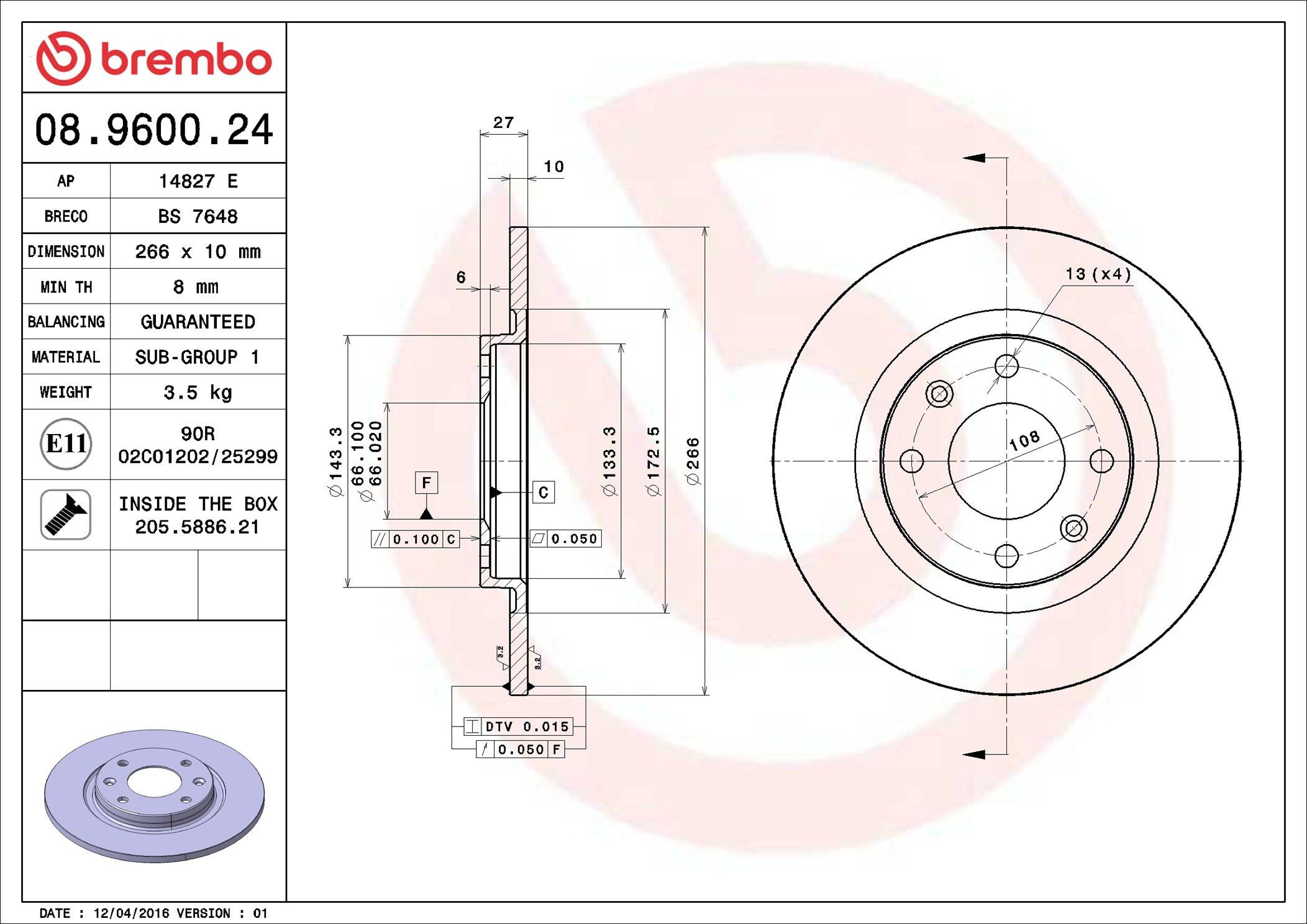 Купити 08960024 Brembo Ротор гальмівний