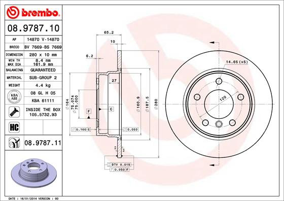 Купити 08978711 Brembo Диск заднього гальма