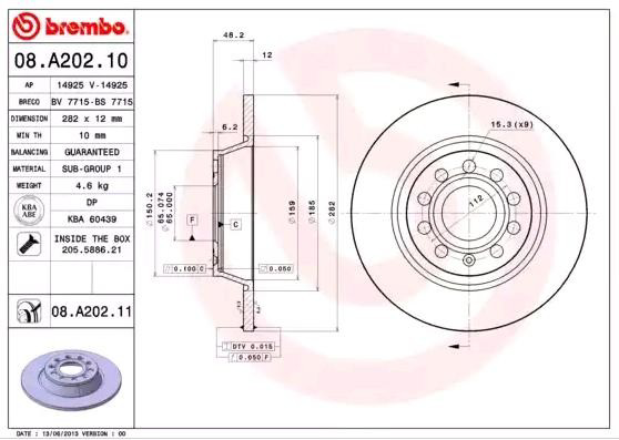 Купити 08A20211 Brembo Диск заднього гальма