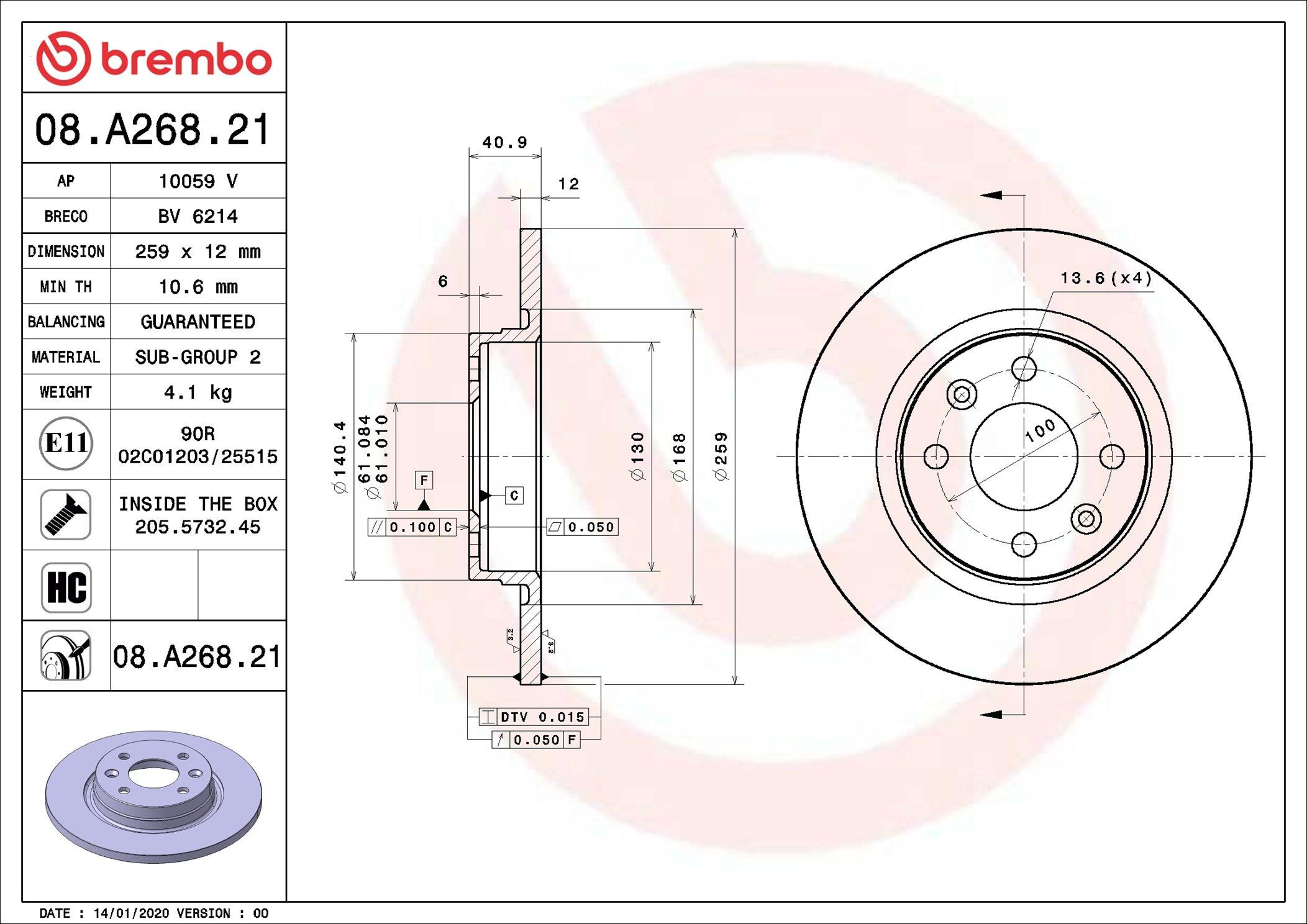 Гальмівні диски передні 08A26821 Brembo