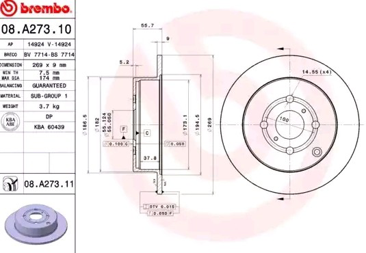 Купити 08A27311 Brembo Диск заднього гальма