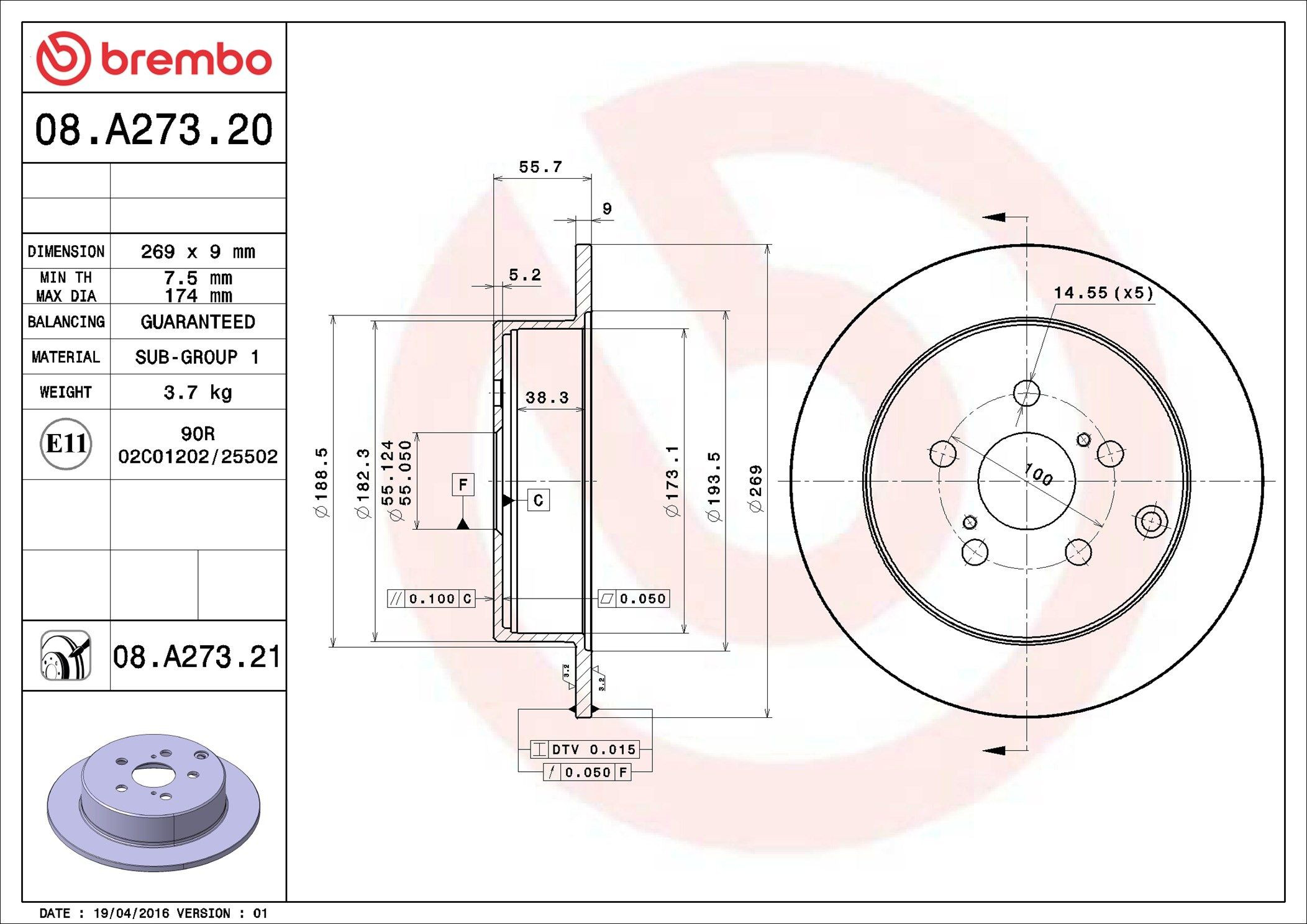Гальмівні диски 08A27321 Brembo