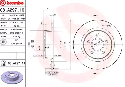 Купити 08A29711 Brembo Диск заднього гальма