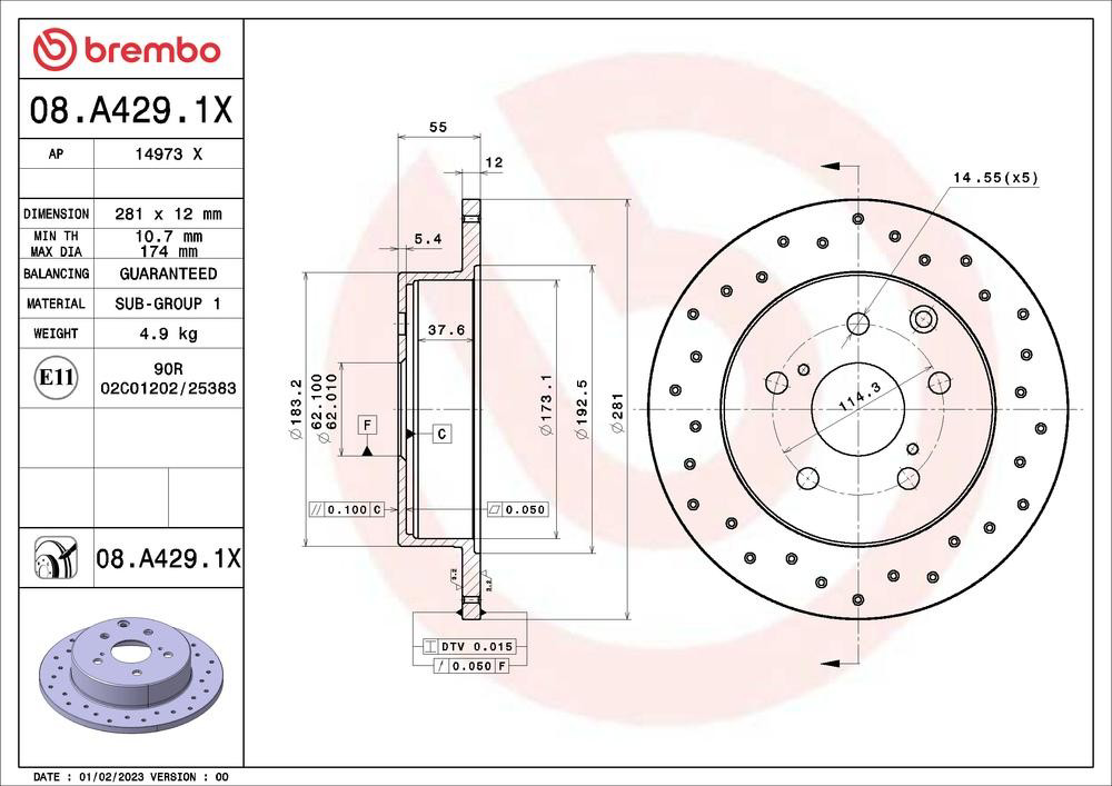 Диск гальмівний задній Brembo 08A4291X