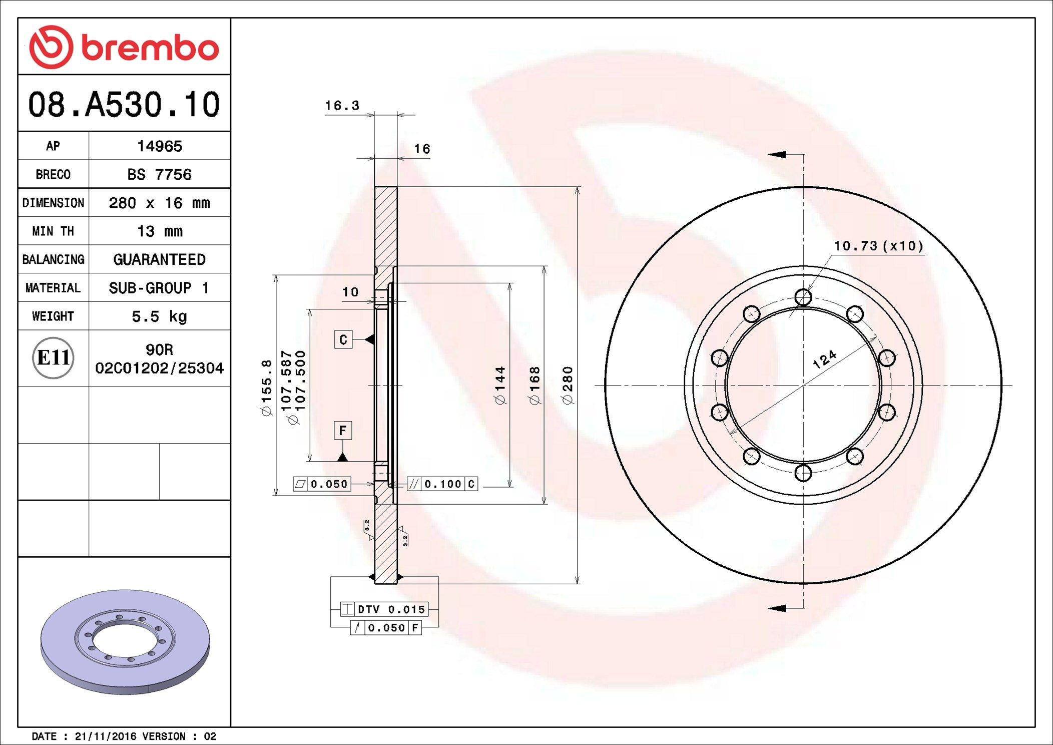 Купити 08A53010 Brembo Диск заднього гальма
