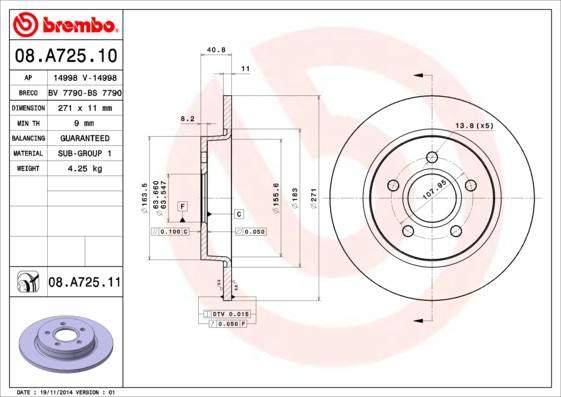 Задні дискові гальма Brembo 08A72510 ціна, від 35.14 USD