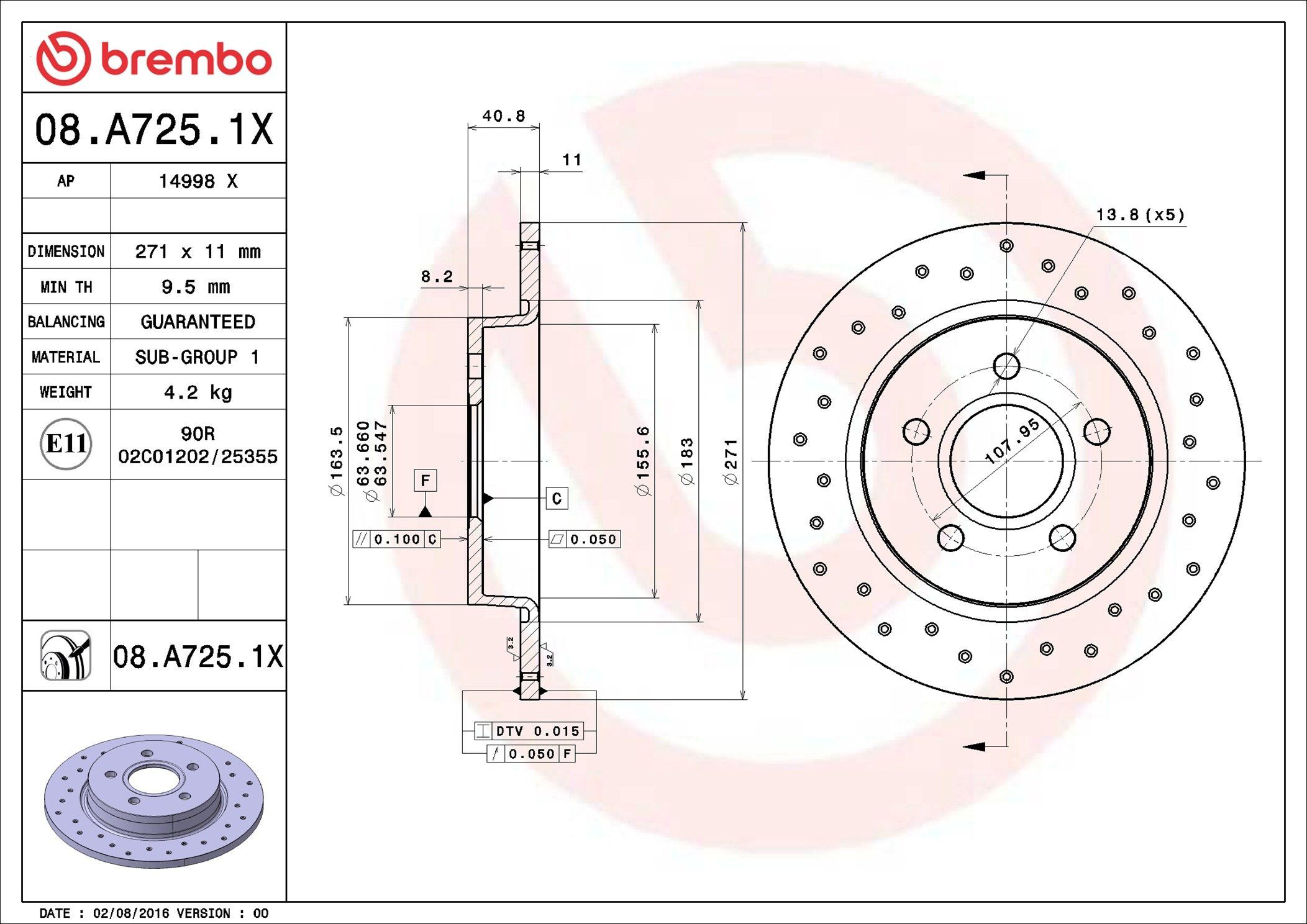 Купити 08A7251X Brembo Диск заднього гальма