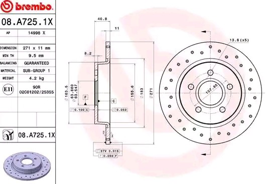 Диск гальмівний задній Brembo 08A7251X