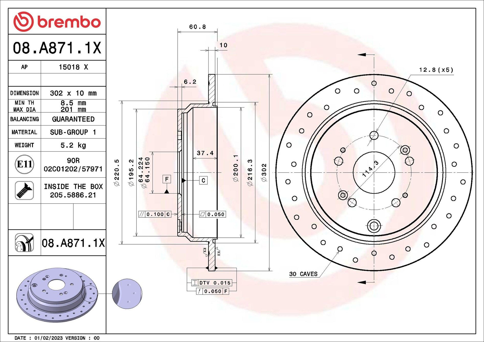 Купити 08A8711X Brembo Диск заднього гальма